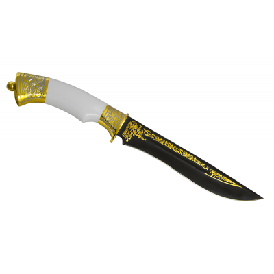 Нож "Байкал" (рог лося) дамаск в золоте 