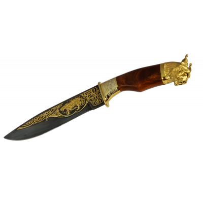 Нож "Енисей" (литьё рысь) Дамаск в золоте
