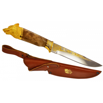 Нож "Кузюк" (литье волк) в золоте